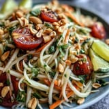 Tangy Som Tam with crunchy peanuts and bright lime, a refreshing Thai dish.