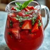 Picture a chilled Strawberry Basil Lemonade Pitcher, perfect for party guests to enjoy.
