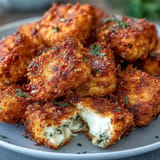 Golden air fryer tofu nuggets, ready as a delicious vegan appetizer.