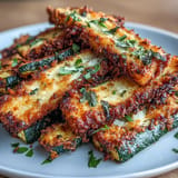 Oven-baked Parmesan zucchini fries, showing a delicious golden-brown crust.