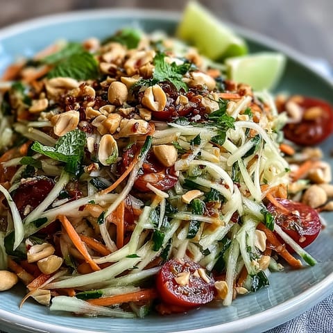Vibrant Thai Papaya Salad with Peanuts and Lime, bursting with fresh flavors.