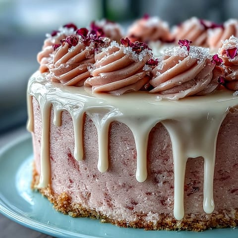 A gorgeous pink velvet cake swirled with rosé and drizzled with edible gold.