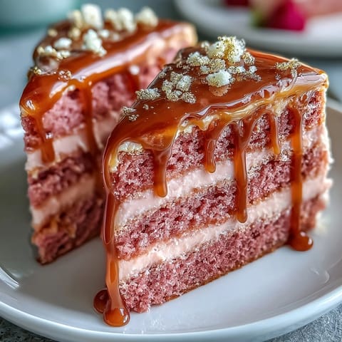 Blush pink Bridal Shower Rosé Velvet Cake with elegant gold drip.