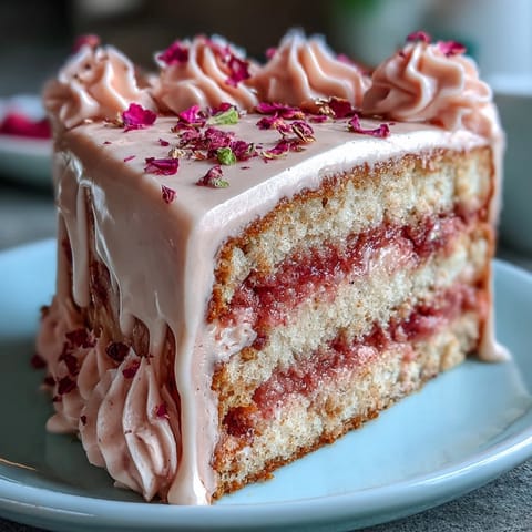 Elegant Bridal Shower Rosé Velvet Cake with gorgeous shimmering gold drip details.