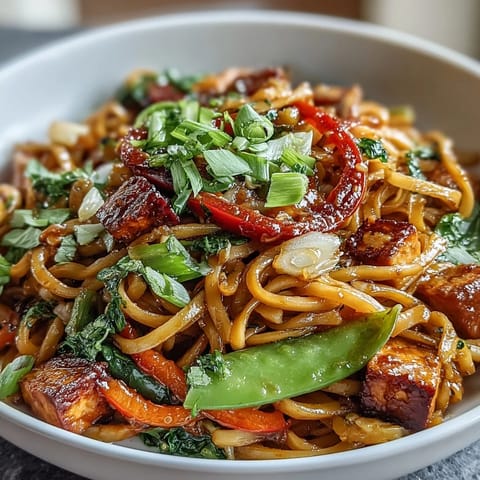 A mouthwatering sweet and spicy noodle bowl, perfectly balanced for a quick, flavorful meal.