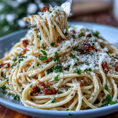 Creamy garlic butter pasta generously topped with fresh Parmesan cheese.