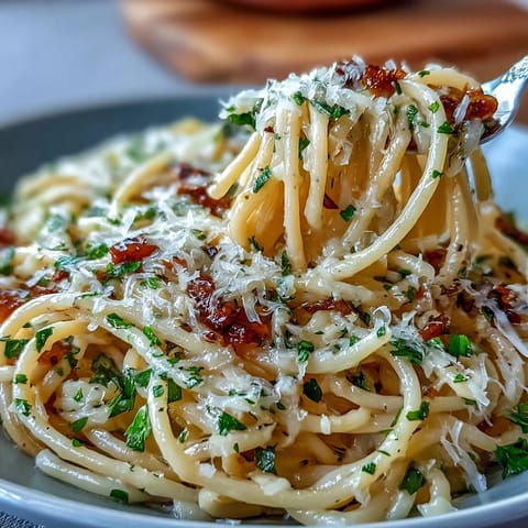 Golden al dente noodles tossed in fragrant garlic butter, ready to serve.