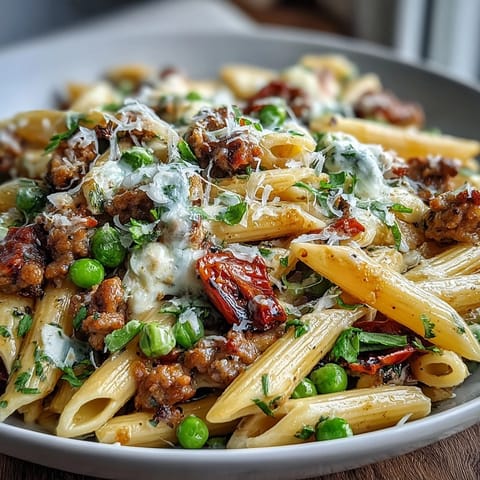 Creamy one-pot sausage pasta with vibrant peppers, ready in under an hour.