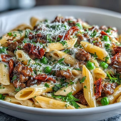 Hearty Italian-American one-pot sausage pasta, rich with tender penne and Parmesan.