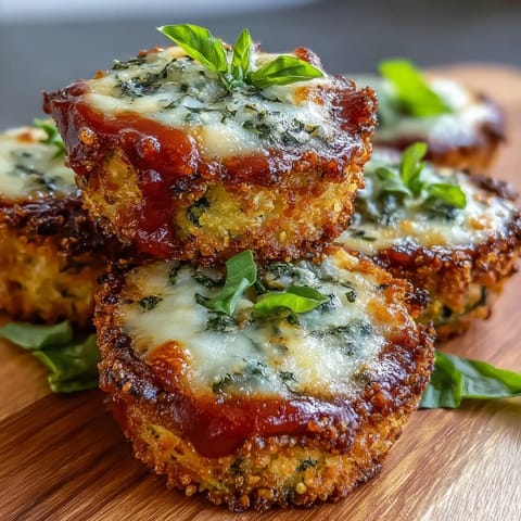 Golden-brown Crispy Zucchini Pizza Bites topped with melted mozzarella and herbs.