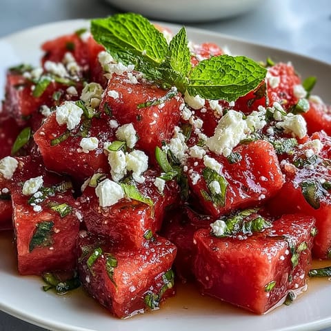 Refreshing watermelon feta salsa with crunchy homemade pita chips, a vibrant summer appetizer.