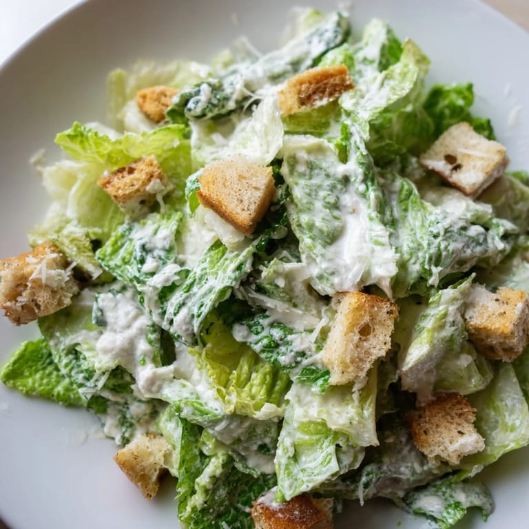 Close-up photo of a large Caesar Salad bowl featuring crisp romaine, creamy homemade dressing, and a generous sprinkle of freshly grated Parmesan cheese.