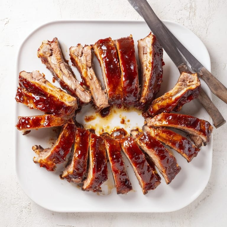 Tender, juicy BBQ Ribs baked with dry rub and finished with sticky glaze.