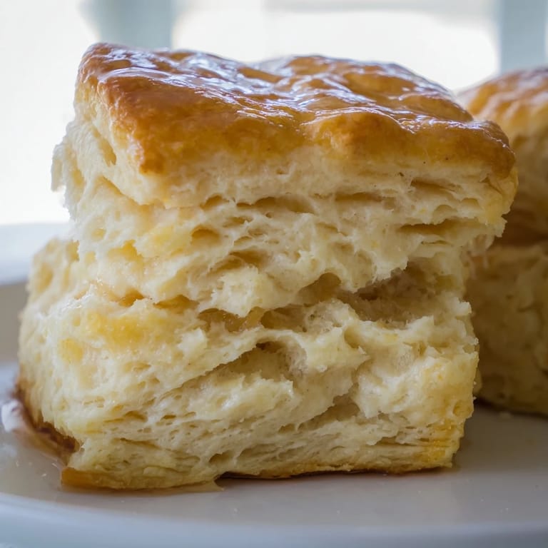 Buttermilk Biscuits brushed with butter rest beside a jar of jam for a cozy breakfast.