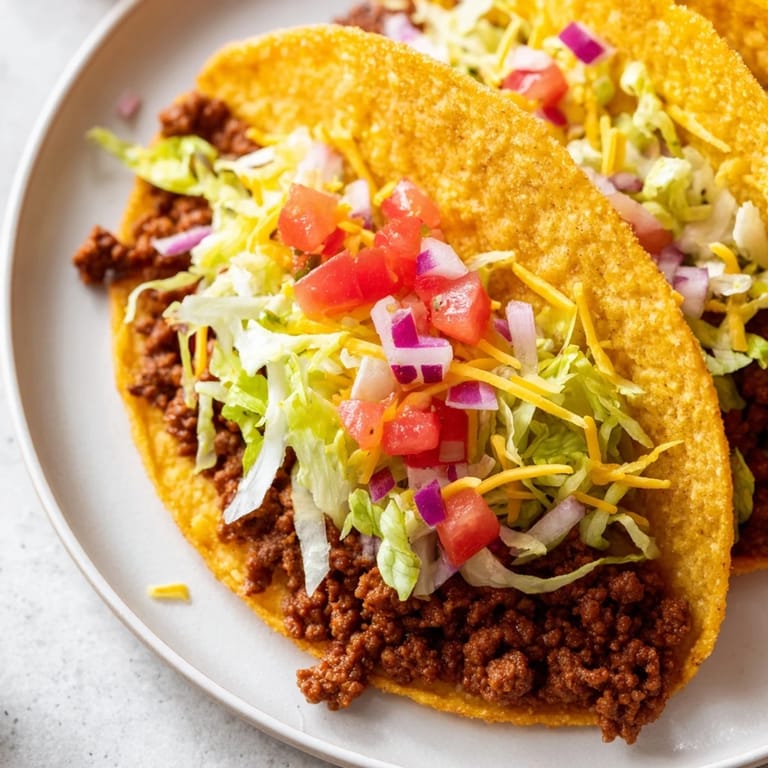 American-Style Tacos topped with fresh lettuce, onion, and cheese, perfect for game night snacking with a side of salsa.