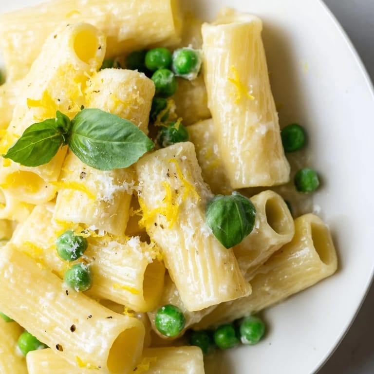 This vegetarian Pea & Lemon Ricotta Pasta shines as a main dish, served warm in a rustic bowl with lemon zest and olive oil.