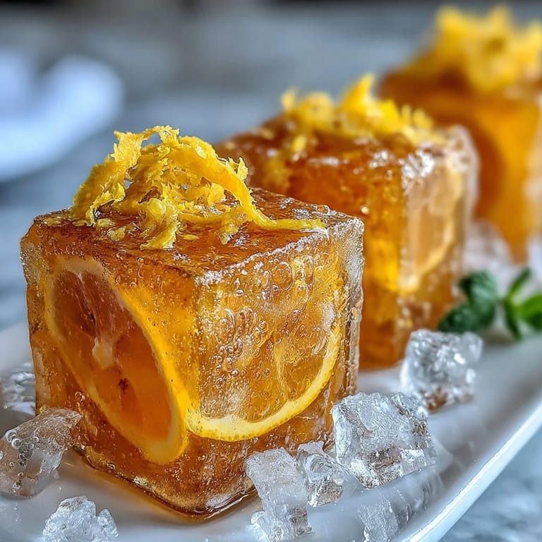 Bright yellow cubes of homemade Lemon Ginger Turmeric Wellness Cubes stacked neatly on a marble surface, capturing the zesty and earthy ingredients for healthy shots.