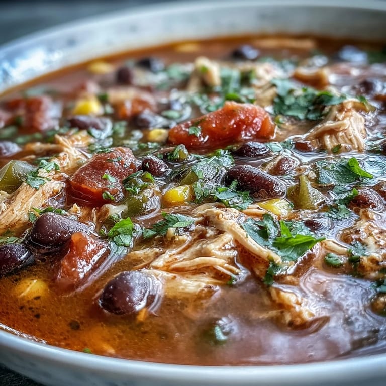 Hearty Southwestern Turkey Soup simmering in a pot with vibrant corn, beans, and red peppers.
