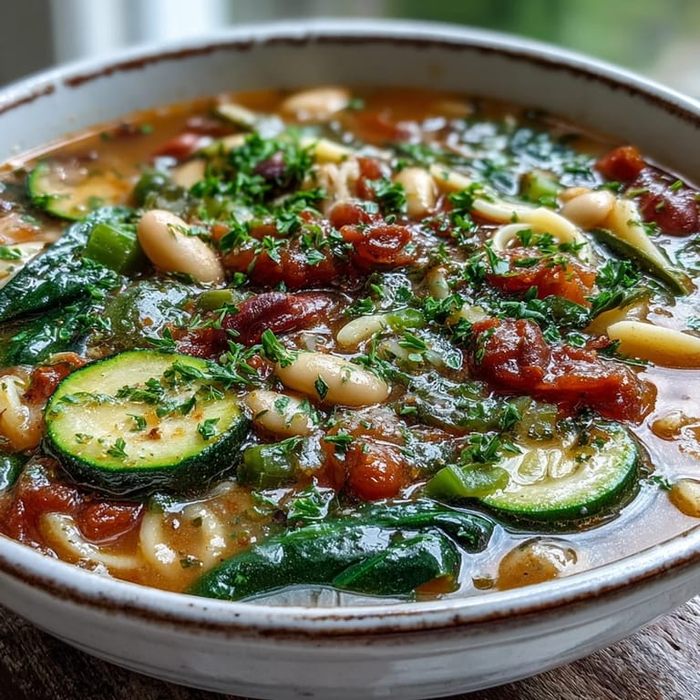 Minestrone Soup served in a cozy kitchen with crusty bread for dipping.