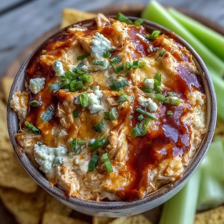 A spoonful of cheesy Crock Pot Buffalo Chicken Dip lifted from a bowl, revealing a rich blend of shredded chicken and tangy buffalo wing sauce.