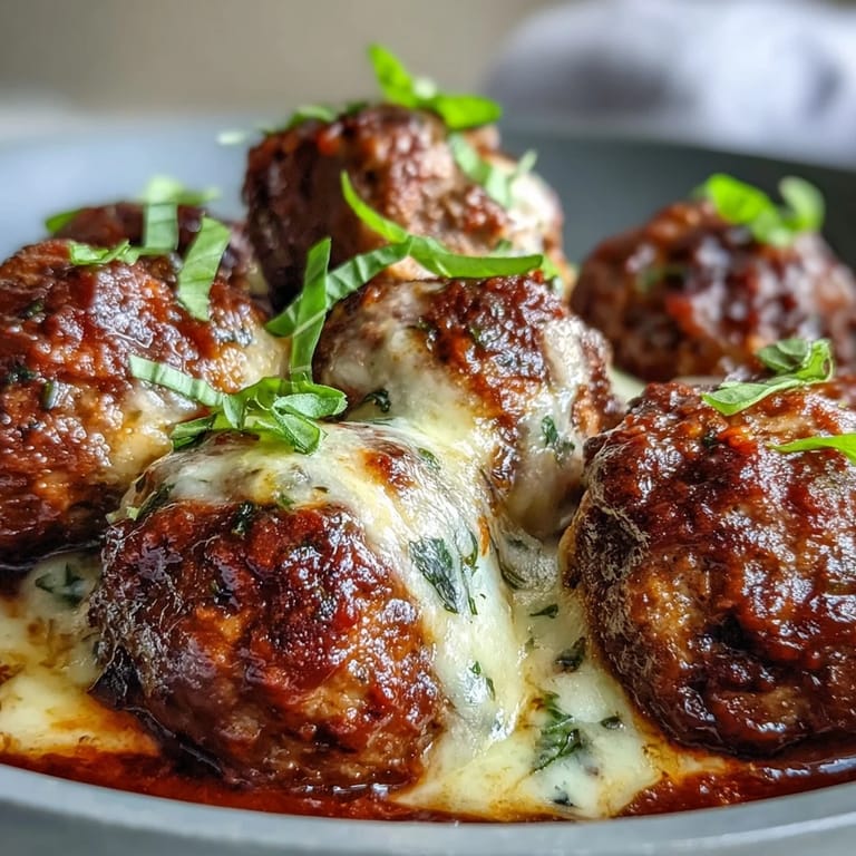 Baked Garlicky Meatballs With Marinara coated in rich tomato sauce and served over gluten-free pasta.