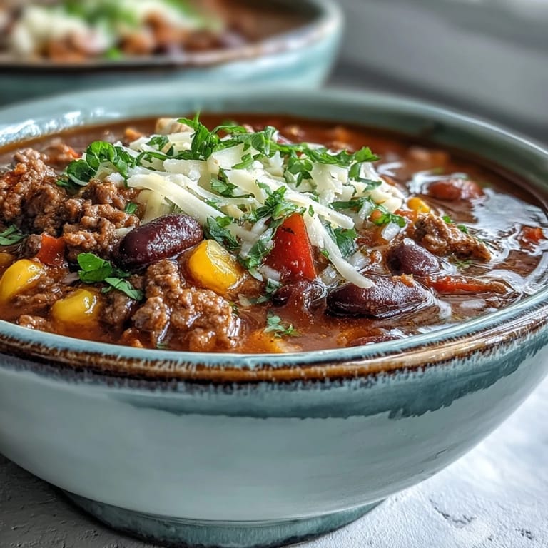 A hearty bowl of Taco Soup garnished with tortilla chips, jalapeños, and fresh lime.