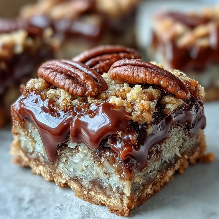 Freshly baked Decadent Sweet and Chewy Turtle Bars feature toasted oats, pecans, and a crumbly topping.  