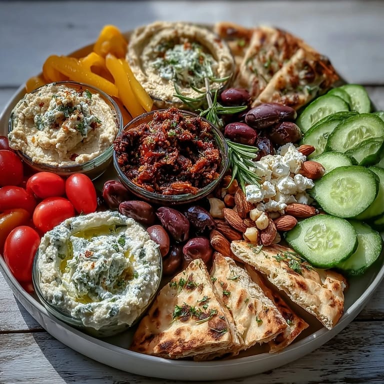 For a Mediterranean-inspired meal, this Brunch Board offers dips, crisp cucumber slices, juicy tomatoes, and crumbled feta for a shareable platter.