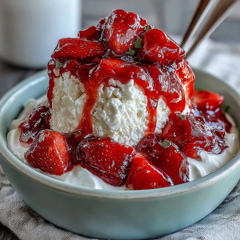 Sweet strawberry compote served over thick Greek yogurt, offering a refreshing and naturally gluten-free dessert option.