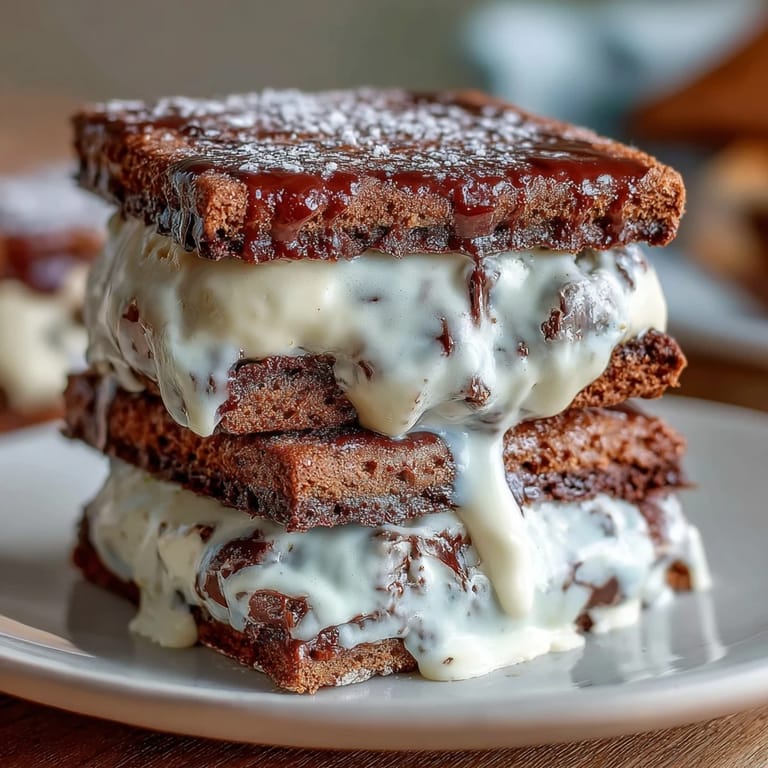 Decadent ice cream sandwiches featuring vanilla bean ice cream and cocoa-espresso cookies, capturing the classic frappuccino flavor in every bite.