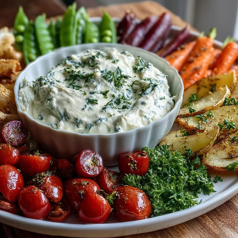 Vibrant spring food board featuring crisp radishes, sugar snap peas, and creamy herb dip, perfect for light entertaining.