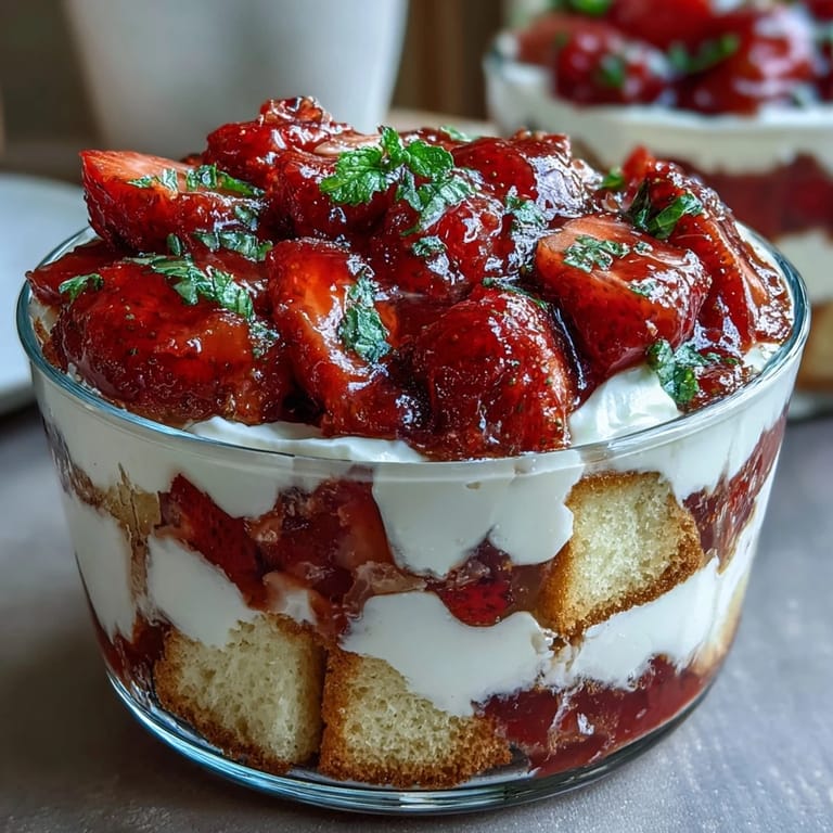 Elegant Mothers Day dessert with fluffy shortcake cubes, sweet strawberries, and clouds of whipped cream.