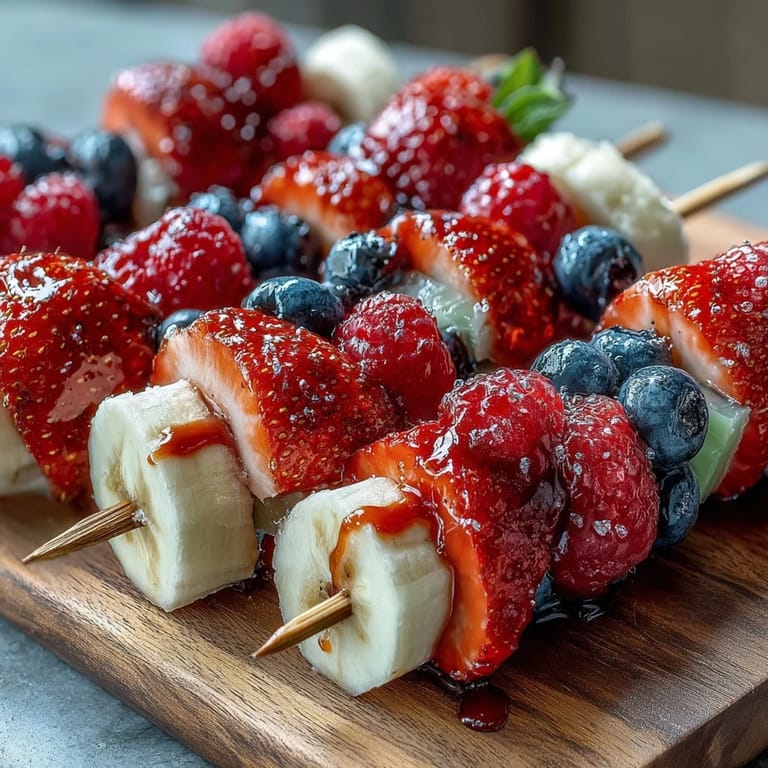 Red, white, and blue fruit skewers perfect for summer holidays and family gatherings.  