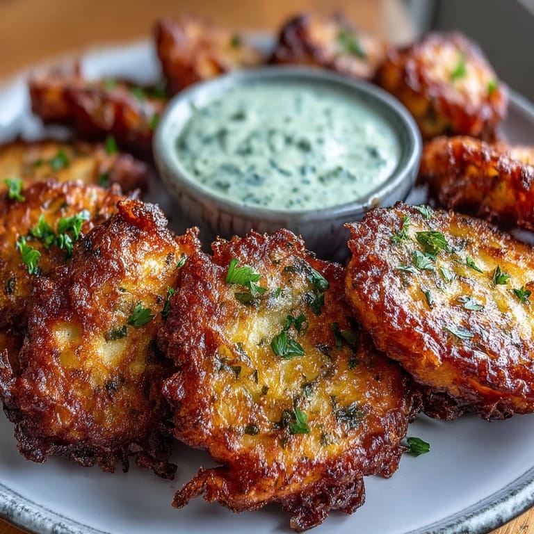 Delicate dandelion flowers coated in light batter, fried until crisp, and paired with a zesty herb and garlic sauce.