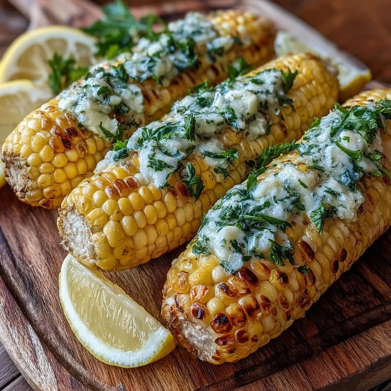 Fresh ears of corn steamed in the microwave and brushed with rich garlic butter, a quick and flavorful summer side dish.