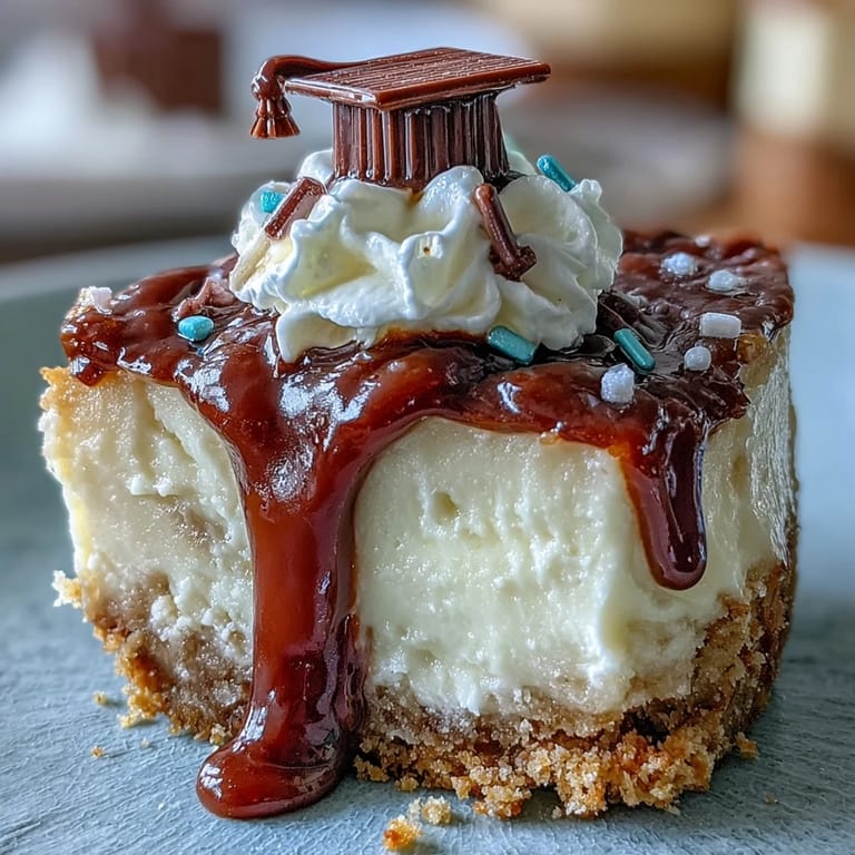Easy party-ready cheesecake bites featuring rich cream cheese filling, crunchy crust, and colorful graduation-themed decorations.