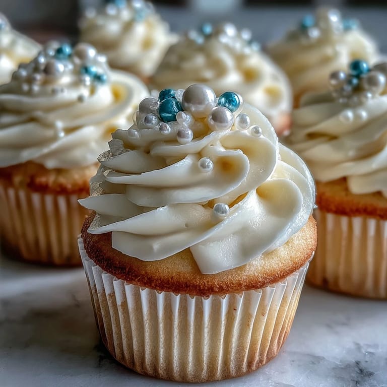 Soft vanilla cupcakes with delicate pearl fondant toppers, perfect for a Cancer birthday.