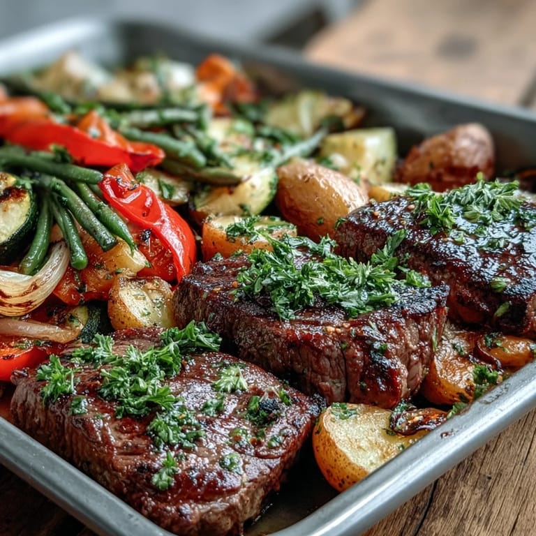 Amazing Father's Day steak and potato sheet pan dinner, ready in 45 delicious minutes.