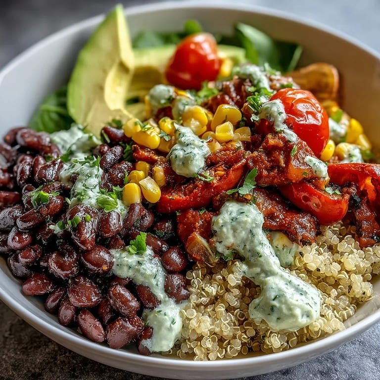Wholesome vegetarian taco bowl featuring seasoned black beans and vibrant, fresh ingredients.