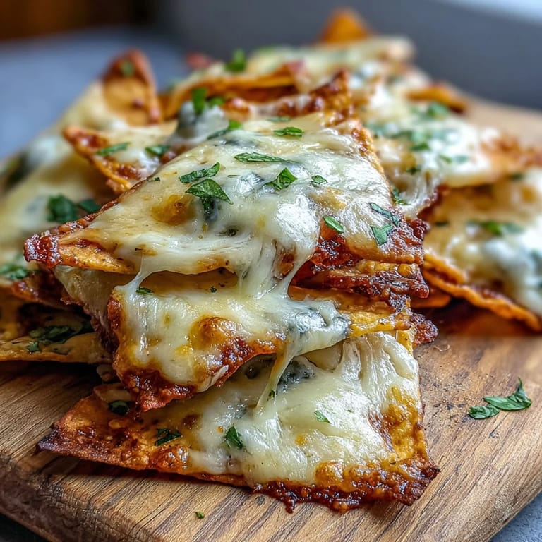 Delicious homemade cheese-stuffed tortilla chips, perfect for dipping with salsa at parties.