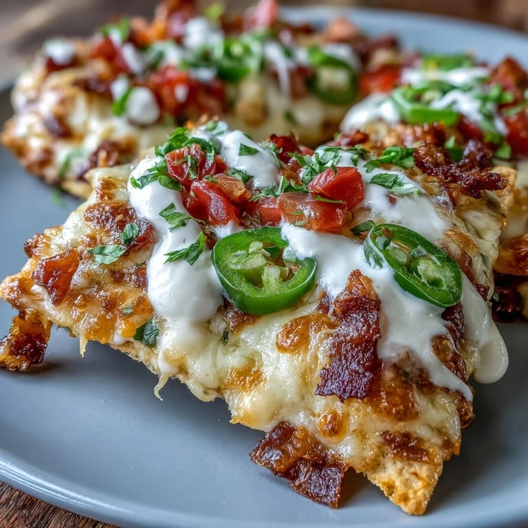 Visually appealing Dollar Store Nachos, baked golden with creamy salsa and sour cream.