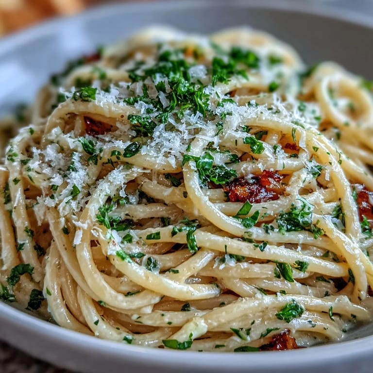 Delicious garlic butter pasta with melty Parmesan, a quick weeknight meal.