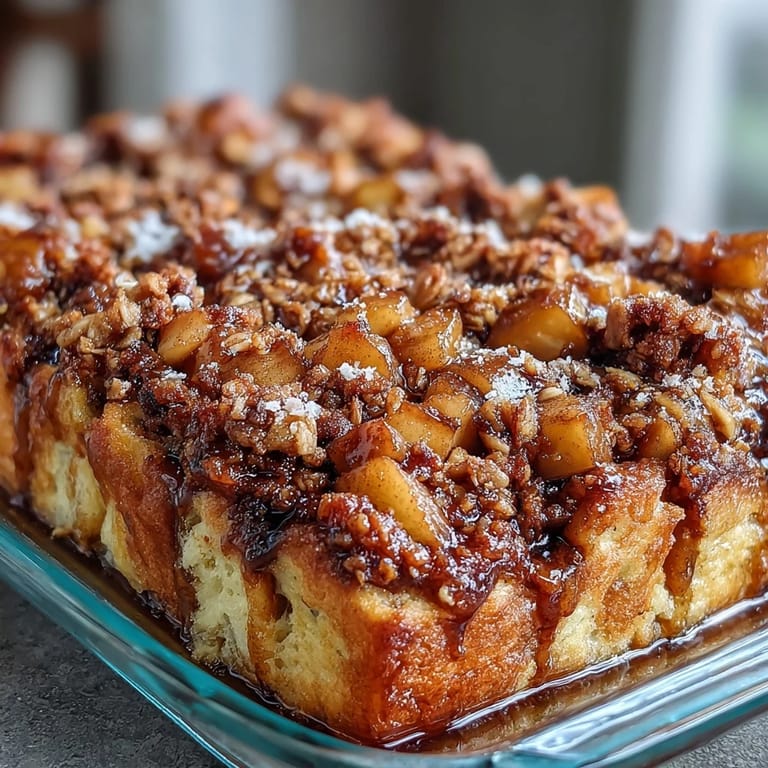 Warm, comforting Apple Pie Overnight French Toast ready for a cozy brunch.