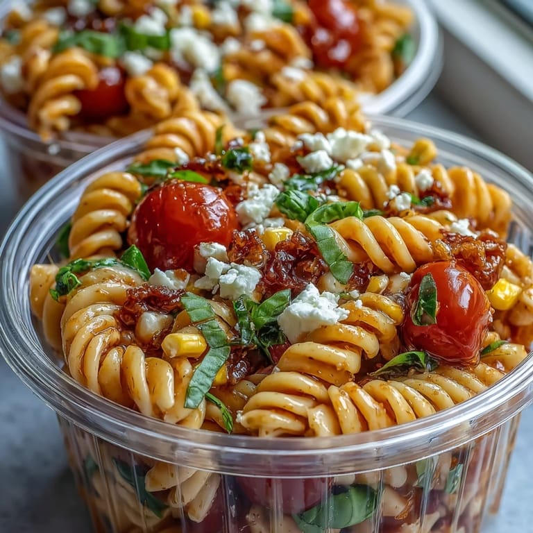 Deliciously chilled Tomato Corn Pasta Salad Cups, perfect for a summer picnic.