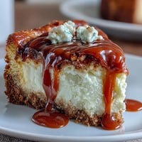 Golden-brown caramel cream cheese bread slices reveal a moist crumb and a creamy cheesecake-like center, perfect for breakfast or dessert.  