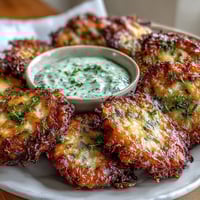 Crispy dandelion fritters with herb dipping sauce, golden fried and served with a refreshing yogurt-based herb dip.