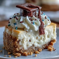 Creamy mini cheesecakes with buttery graham crust, topped with whipped cream and festive sprinkles for graduation celebrations.  