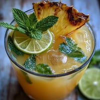 Chilled Pineapple Coconut Agua Fresca glistening in a glass, garnished with lime.