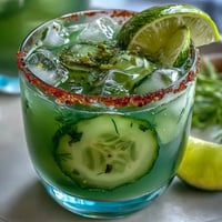 Viral Pickle Margarita Mocktail with spicy jalapeño rim, bursting with tangy lime.