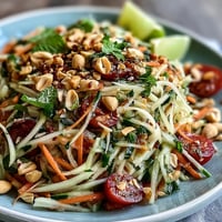 Vibrant Thai Papaya Salad with Peanuts and Lime, bursting with fresh flavors.